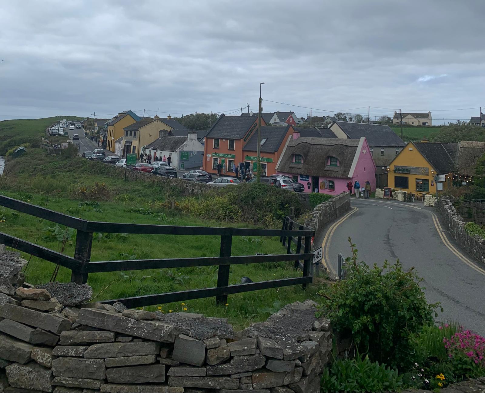 A colorful village street in Doolin, Ireland.